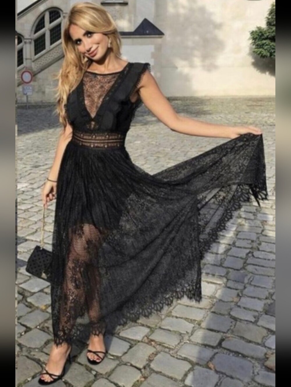 ZARA LACE BLACK MIDI DRESS  Size XS - Picture 4 of 12